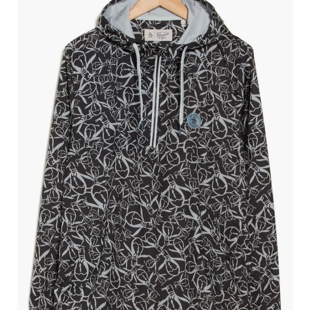 Original Penguin Golf Men’s Trademark Printed Quarter Zip Wind Jacket Hoodie